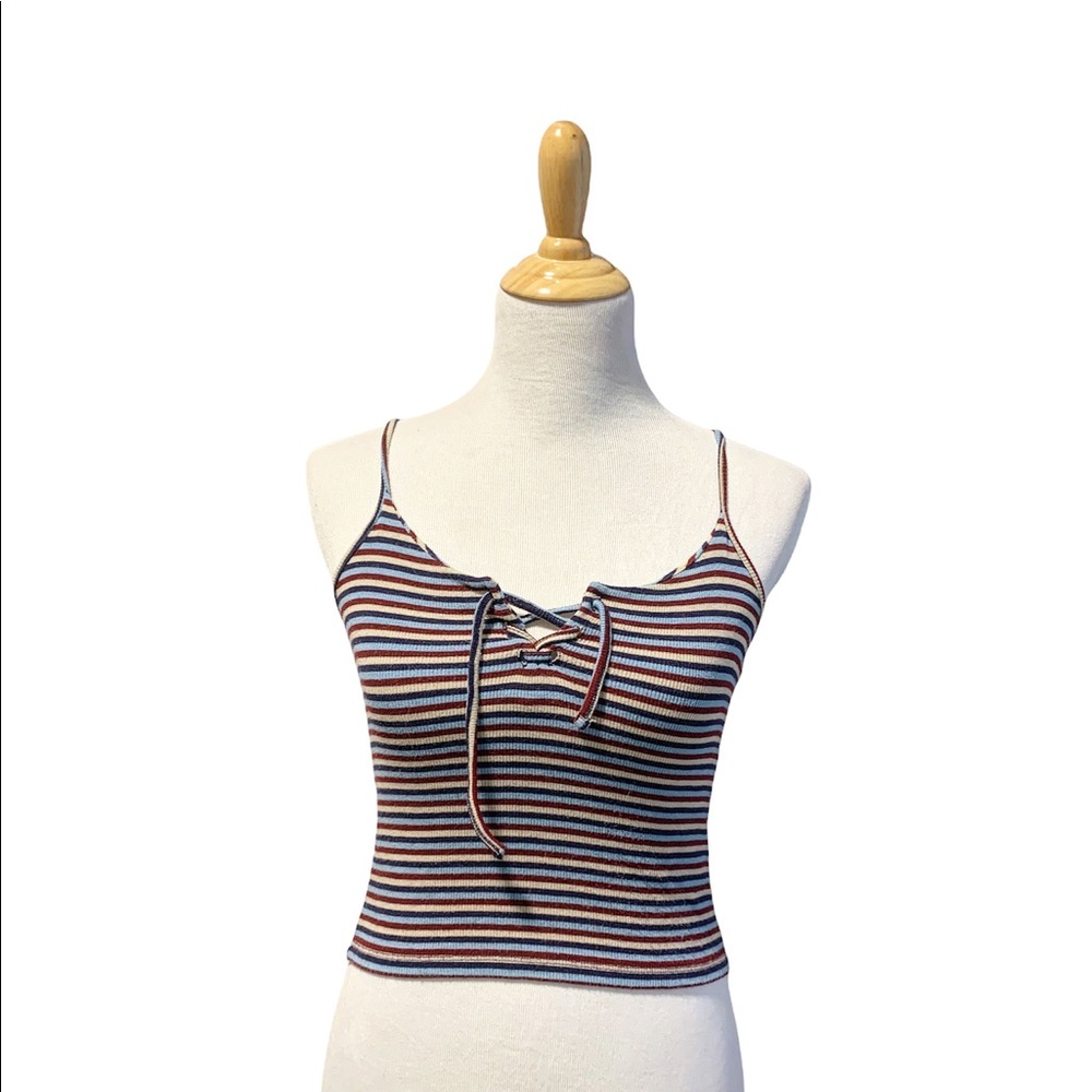Garage | Blue & Red Striped V-neck Cropped Tank top
